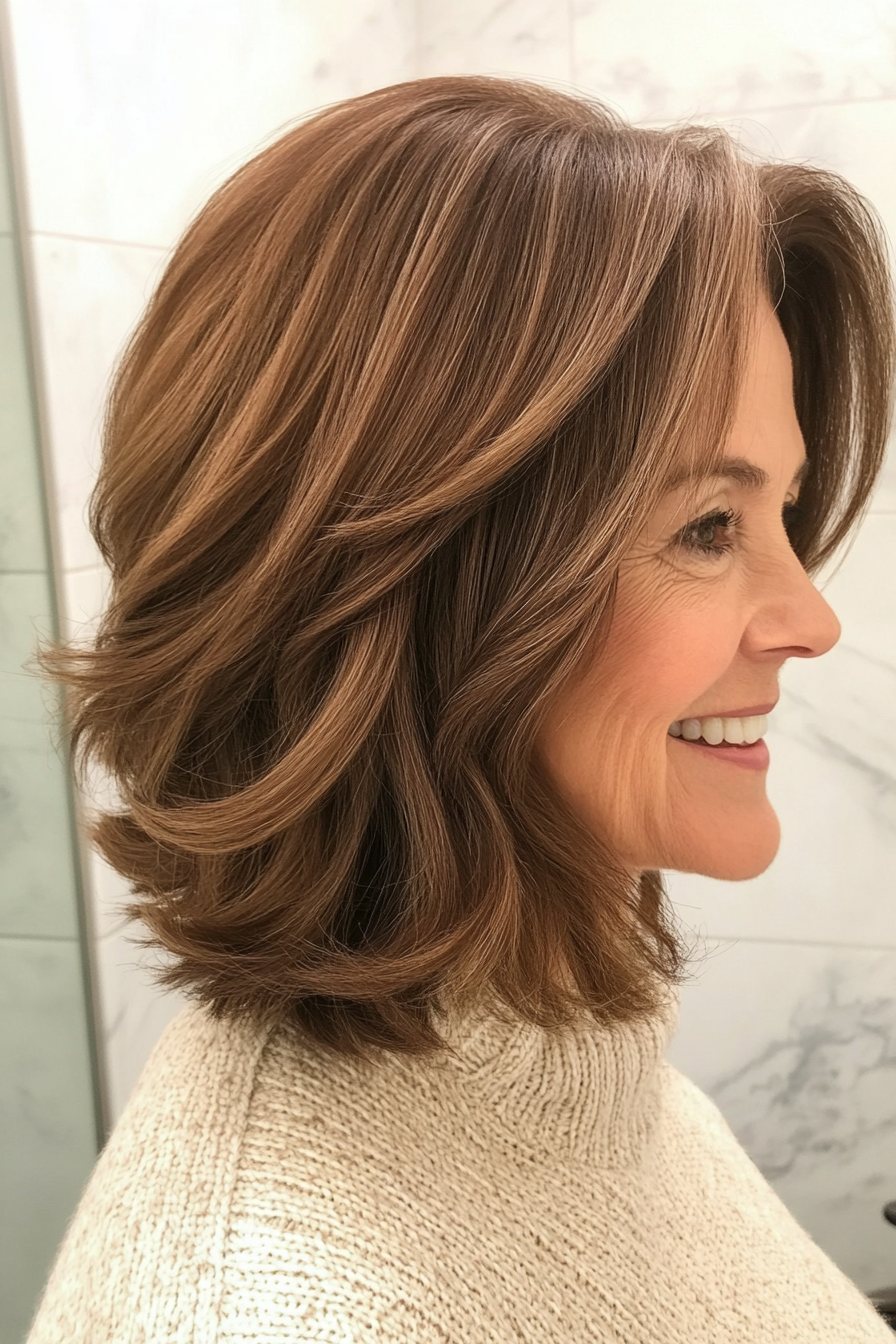 3. Textured Lob in Warm Chestnut Brown (Haircuts For Women Over 60 With Thin Hair) - Haircuts For Women Over 60 With Thin Hair
