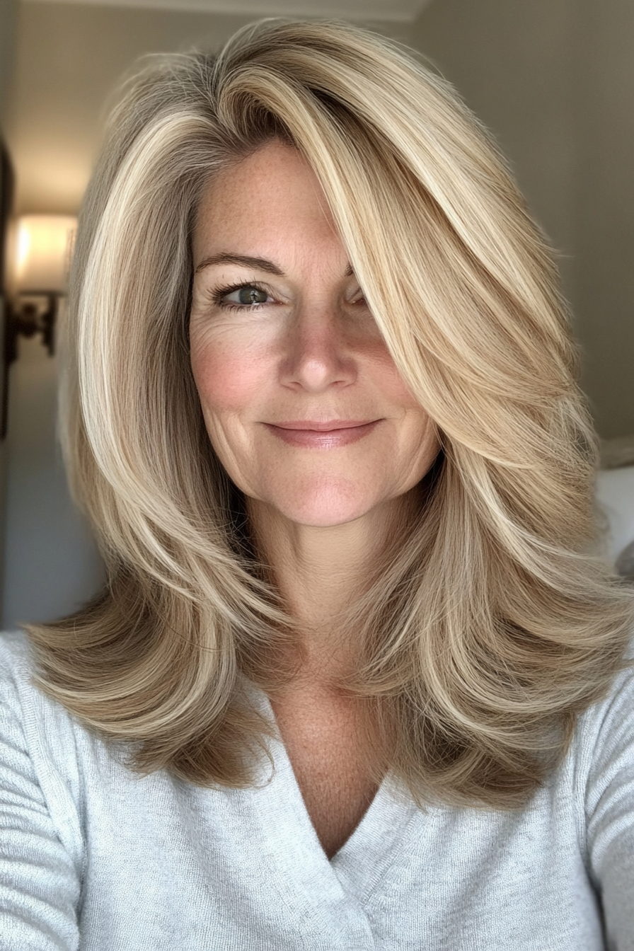 8. Layered Shag in Sandy Blonde (Haircuts For Women Over 60 With Thin Hair) - Haircuts For Women Over 60 With Thin Hair