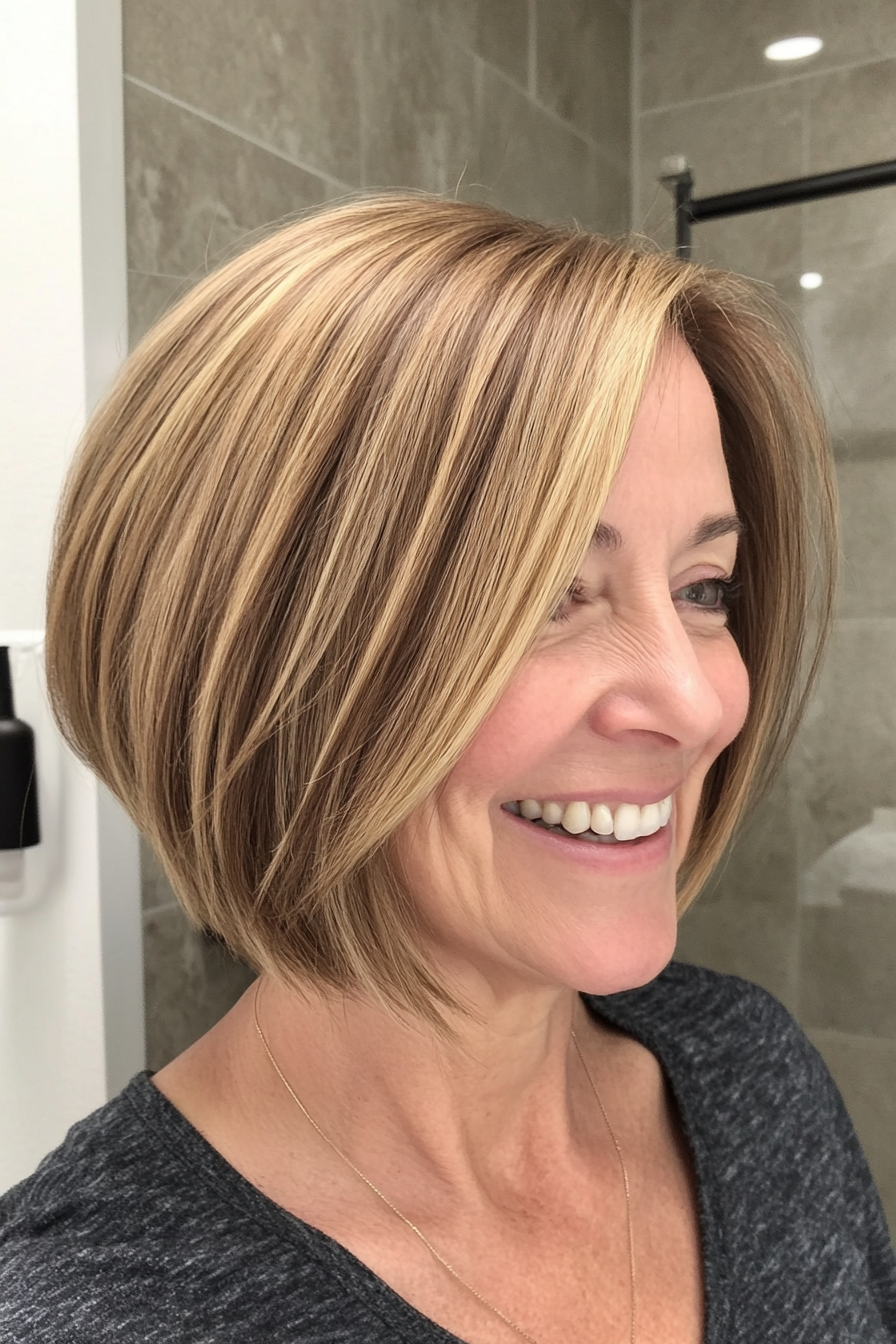 10. Angled Bob in Golden Brown (Haircuts For Women Over 60 With Thin Hair) - Haircuts For Women Over 60 With Thin Hair
