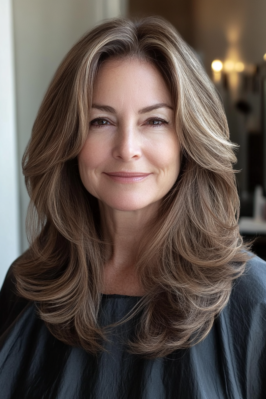 11. Face-Framing Layers in Dark Chestnut (Haircuts For Women Over 60 With Thin Hair) - Haircuts For Women Over 60 With Thin Hair