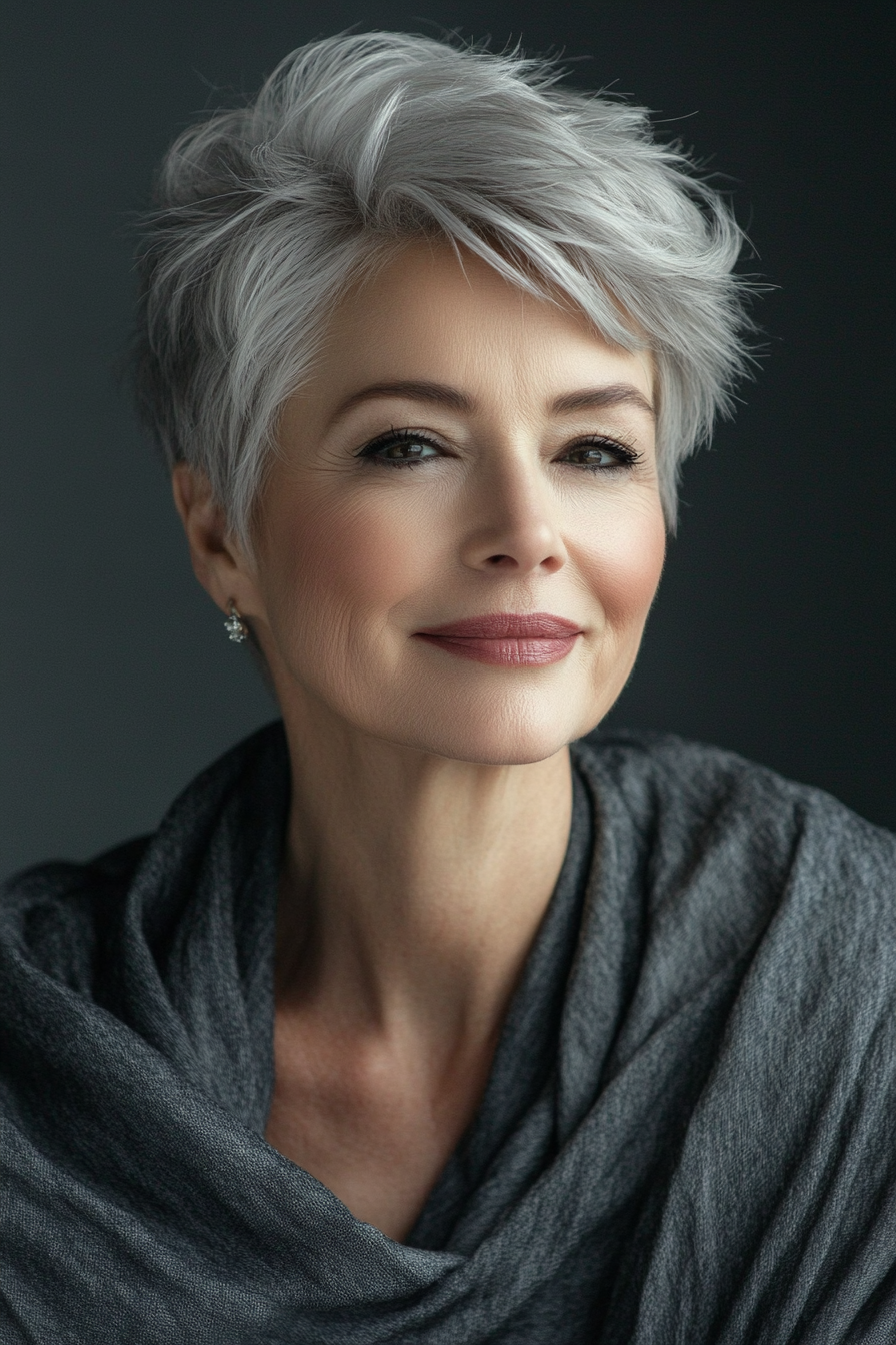 12. Short Layered Crop in Platinum Gray (Haircuts For Women Over 60 With Thin Hair) - Haircuts For Women Over 60 With Thin Hair