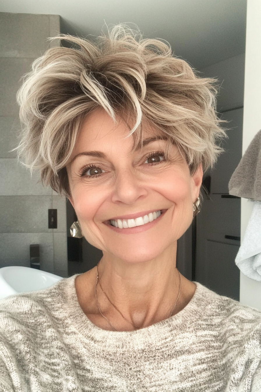 15. Messy Pixie with Frosted Highlights (Haircuts For Women Over 60 With Thin Hair) - Haircuts For Women Over 60 With Thin Hair