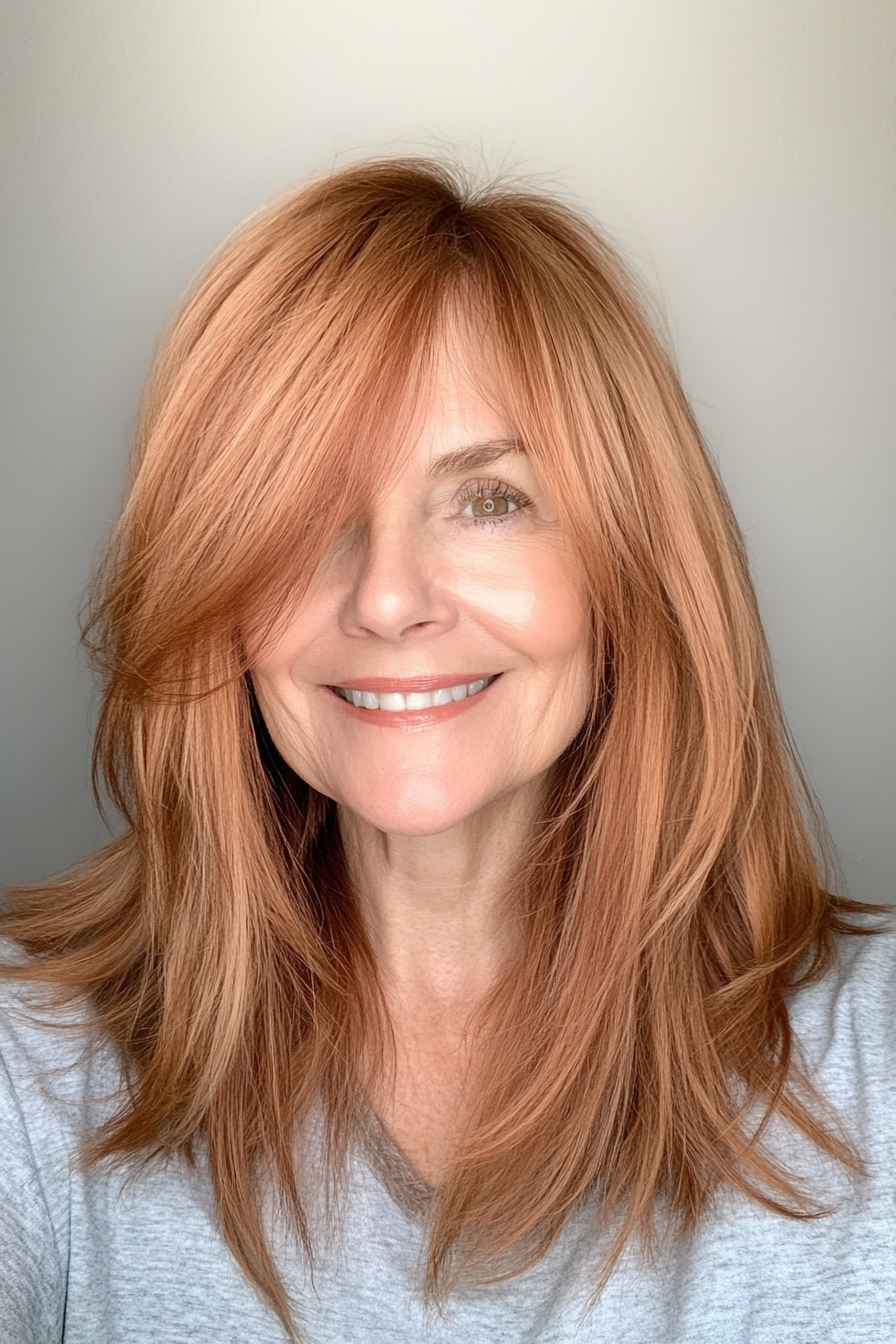19. Wispy Bangs with Light Auburn Tone (Haircuts For Women Over 60 With Thin Hair) - Haircuts For Women Over 60 With Thin Hair