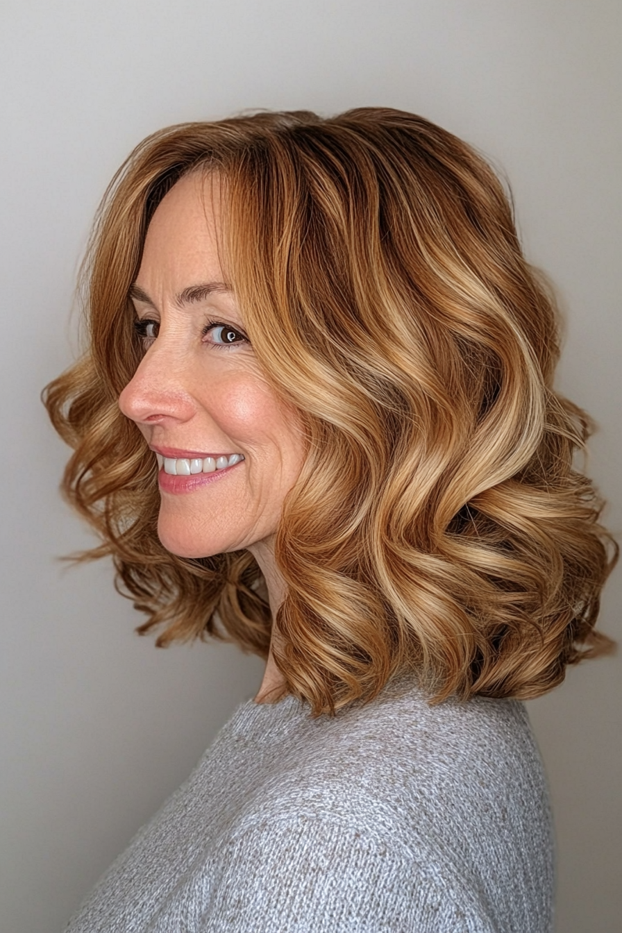 24. Soft Curls in Golden Honey Brown (Haircuts For Women Over 60 With Thin Hair) - Haircuts For Women Over 60 With Thin Hair