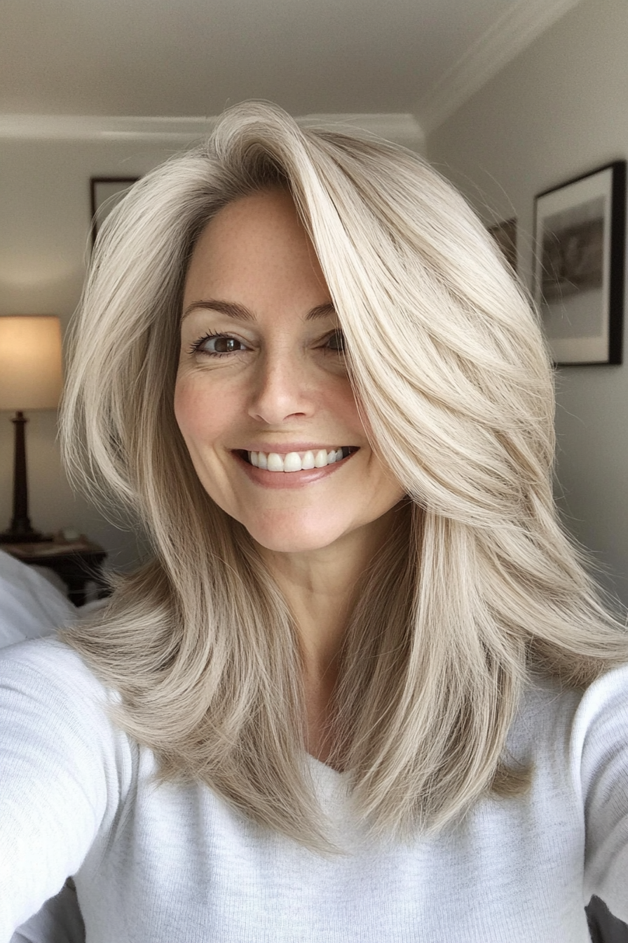 25. Razored Layers in Cool Beige Blonde (Haircuts For Women Over 60 With Thin Hair) - Haircuts For Women Over 60 With Thin Hair