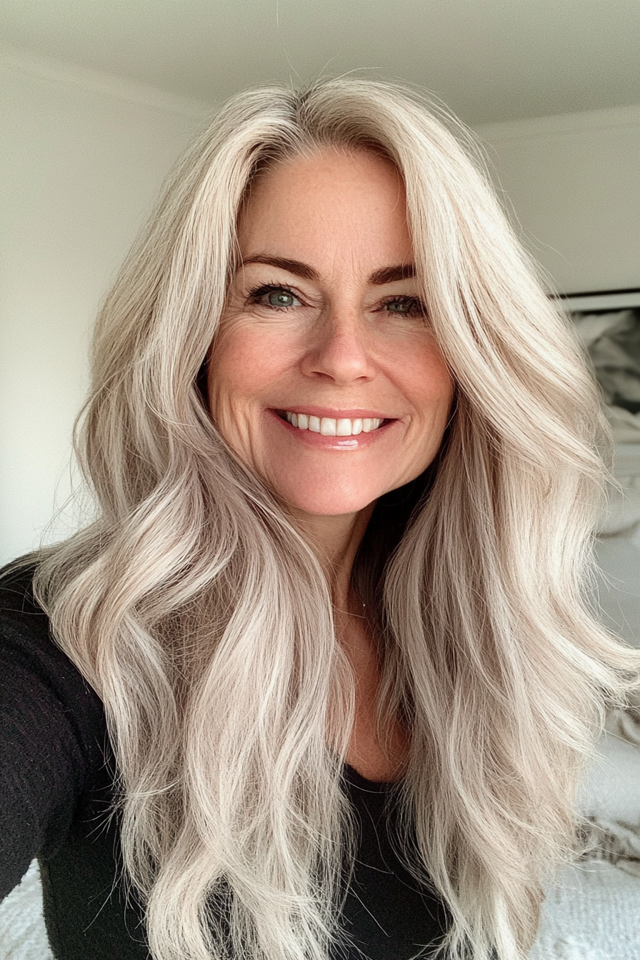 4. Ash Blonde Beachy Layers (Long Hairstyles For Women Over 60) - Long Hairstyles For Women Over 60
