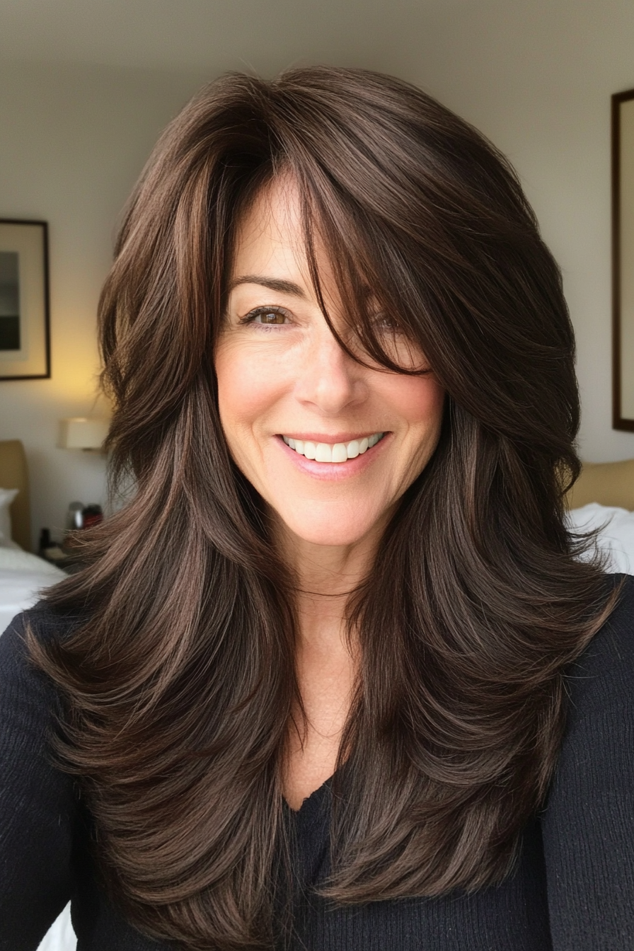 5. Long Brunette Shag Cut (Long Hairstyles For Women Over 60) - Long Hairstyles For Women Over 60