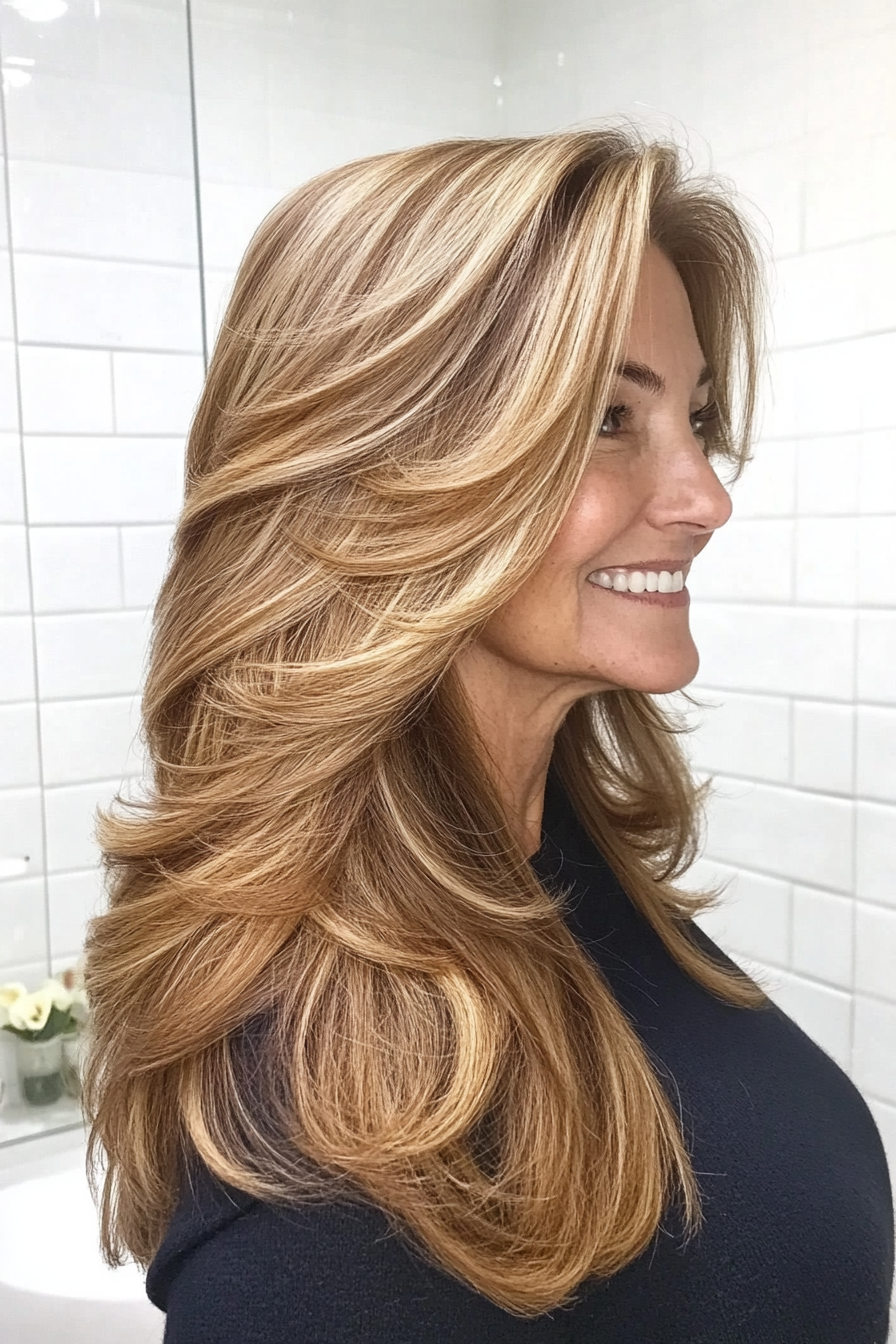 9. Sunkissed Light Brown Layers (Long Hairstyles For Women Over 60) - Long Hairstyles For Women Over 60