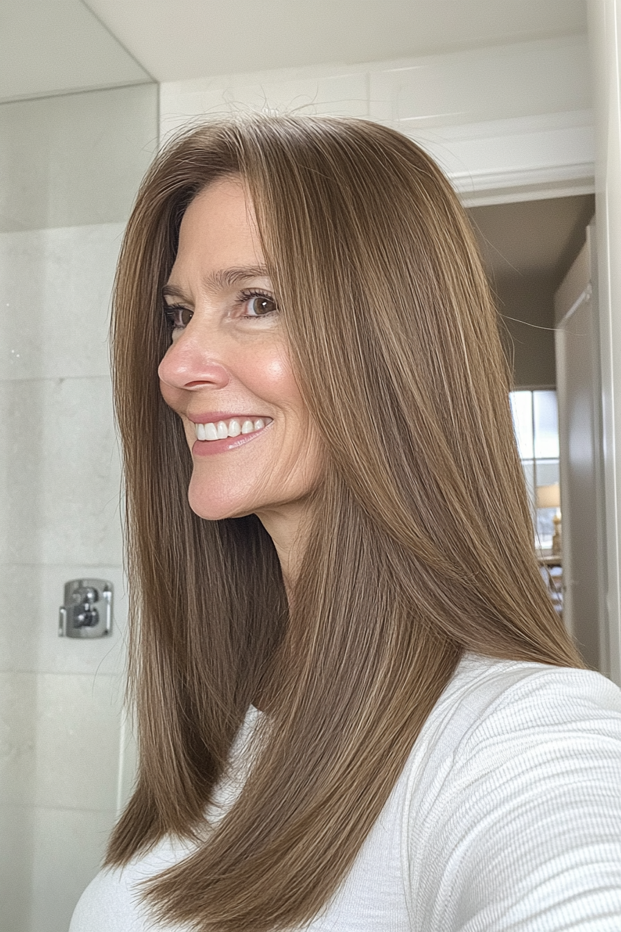13. Straight Ash Brown Layers (Long Hairstyles For Women Over 60) - Long Hairstyles For Women Over 60
