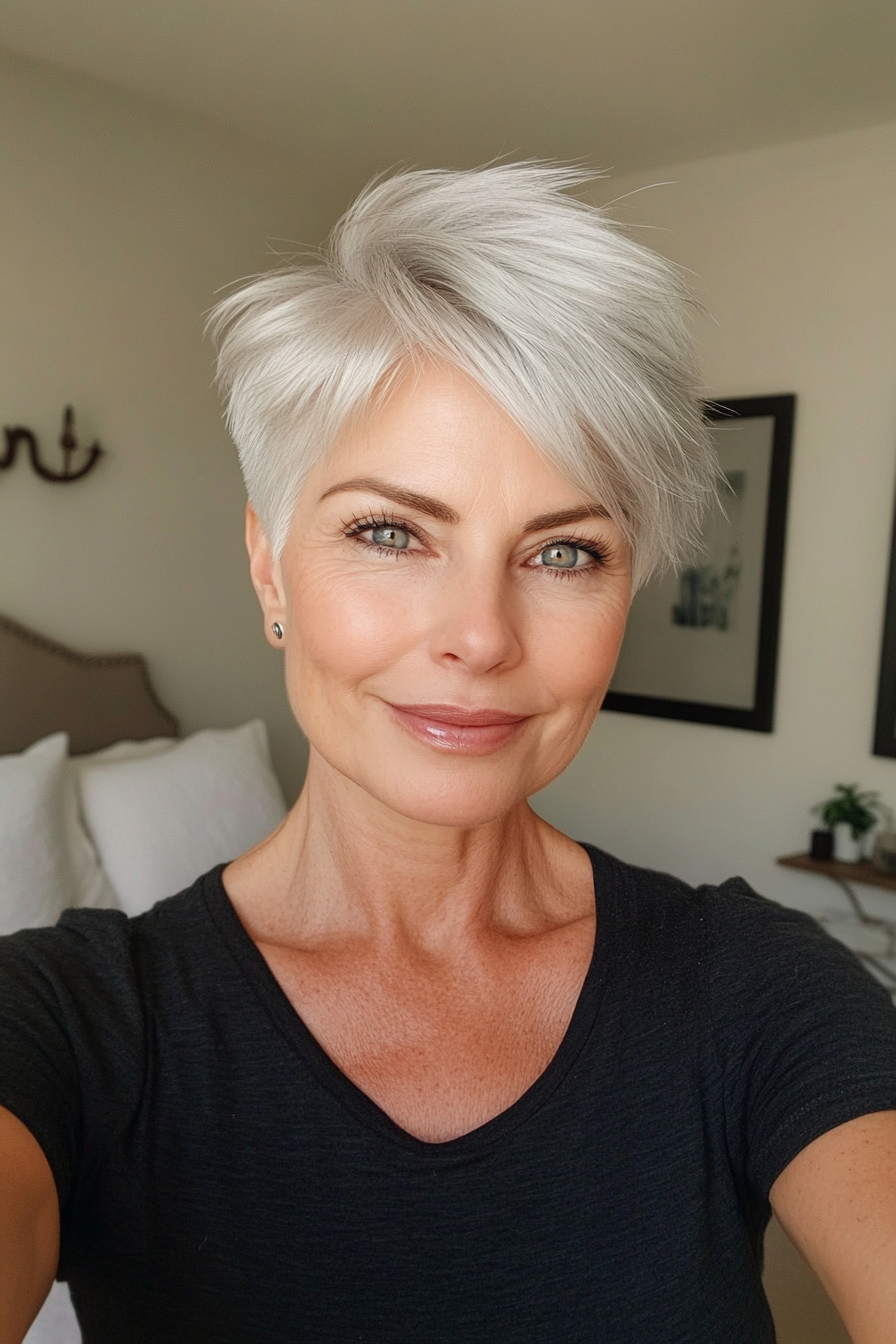 2. Silver Layered Crop (Very Short Haircuts For Older Women) - Very Short Haircuts For Older Women