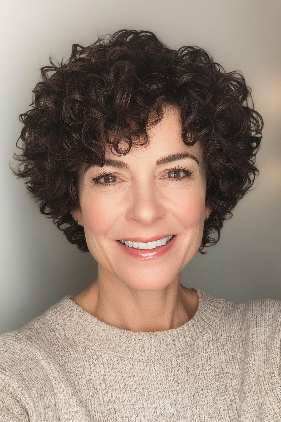 4. Curly Pixie with Dark Brown Hue (Very Short Haircuts For Older Women) - Very Short Haircuts For Older Women