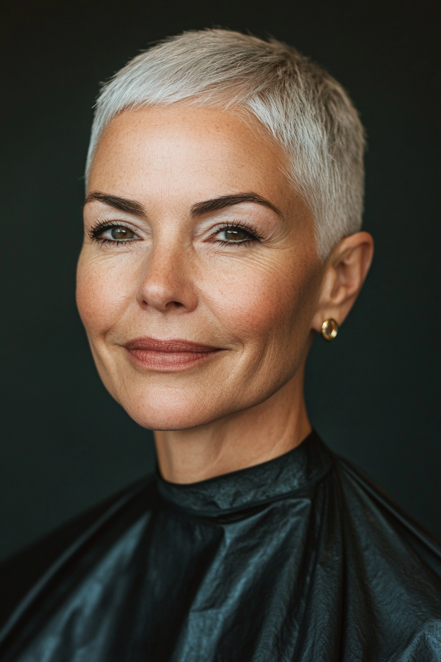 6. Classic Gray Buzz Cut (Very Short Haircuts For Older Women) - Very Short Haircuts For Older Women