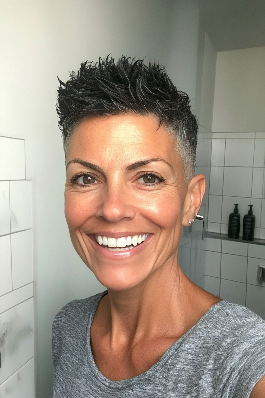 8. Textured Undercut with Natural Black (Very Short Haircuts For Older Women) - Very Short Haircuts For Older Women