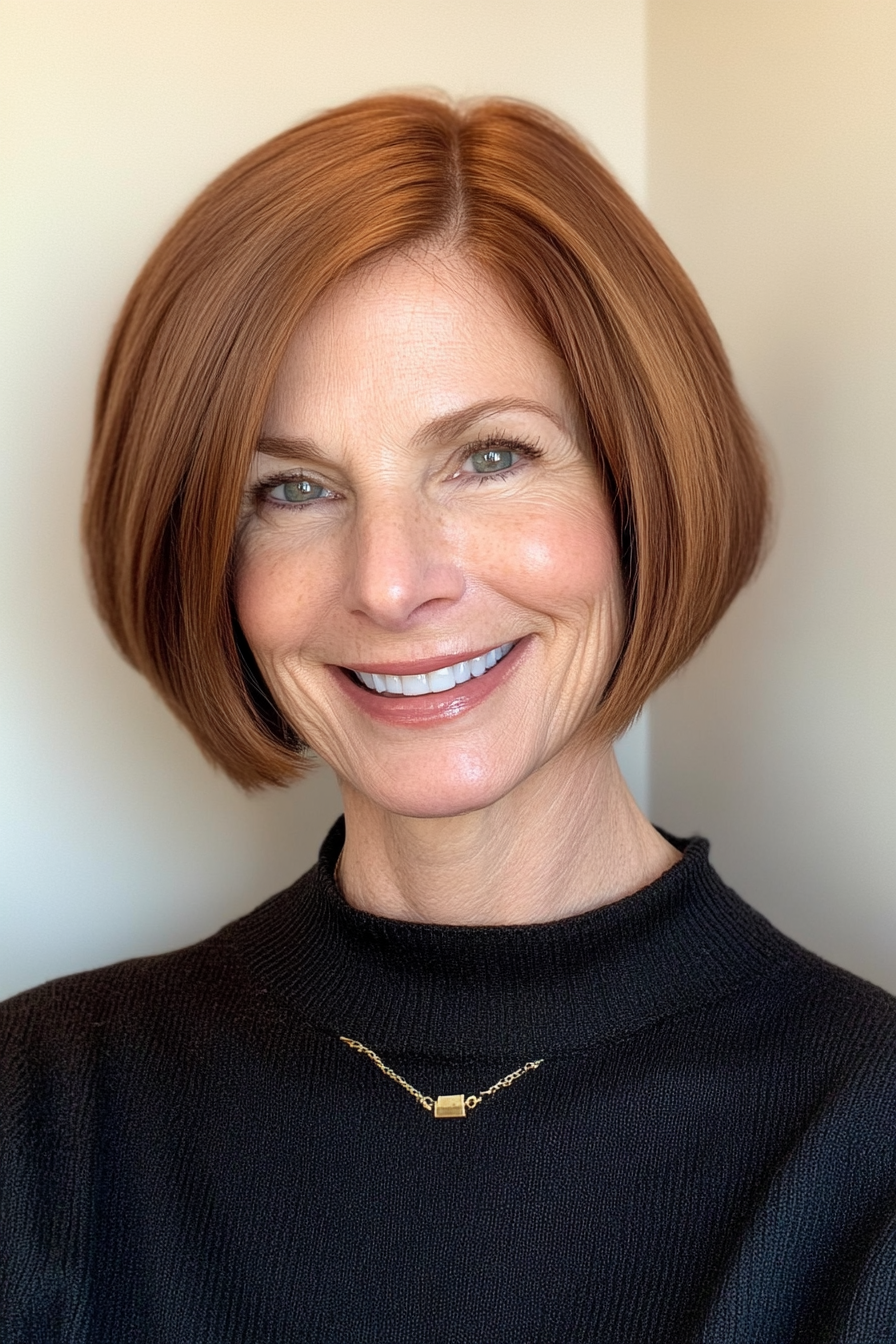 9. Short Bob with Warm Chestnut Tint (Very Short Haircuts For Older Women) - Very Short Haircuts For Older Women