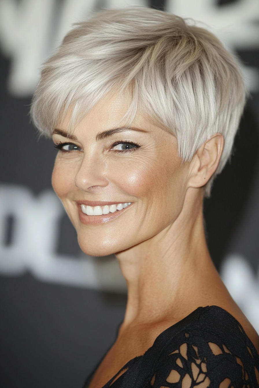 10. Soft Platinum Pixie with Side Sweep (Very Short Haircuts For Older Women) - Very Short Haircuts For Older Women
