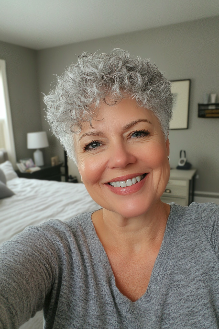 12. Cropped Curly Silver Cut (Very Short Haircuts For Older Women) - Very Short Haircuts For Older Women