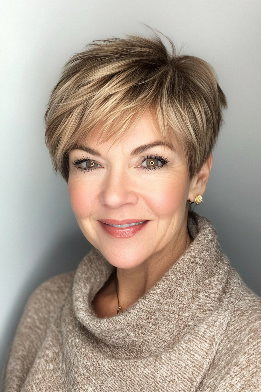 13. Layered Short Cut with Auburn Tones (Very Short Haircuts For Older Women) - Very Short Haircuts For Older Women