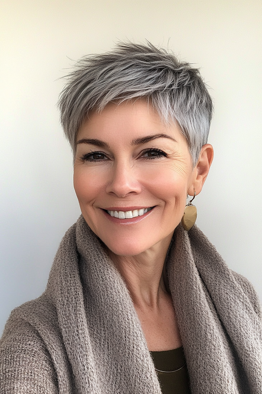 14. Modern Pixie with Icy Gray (Very Short Haircuts For Older Women) - Very Short Haircuts For Older Women