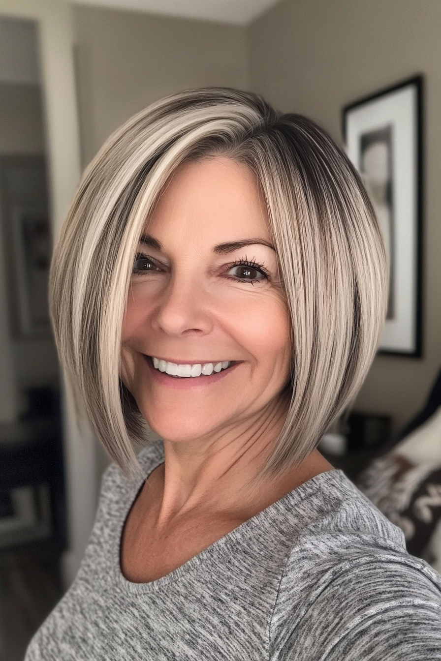 15. Short Asymmetrical Bob in Dark Blonde (Very Short Haircuts For Older Women) - Very Short Haircuts For Older Women