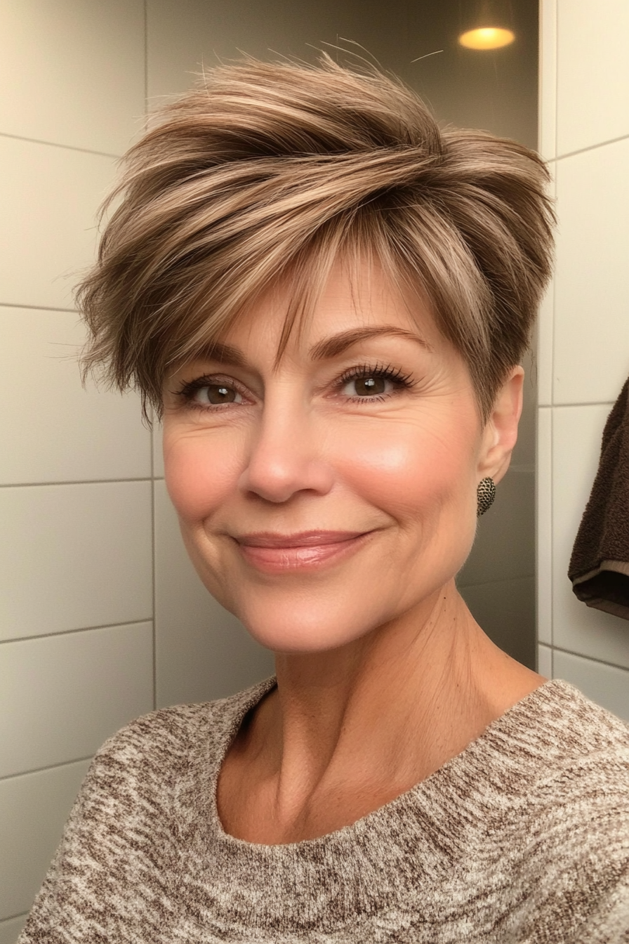 16. Wispy Pixie in Light Brown (Very Short Haircuts For Older Women) - Very Short Haircuts For Older Women