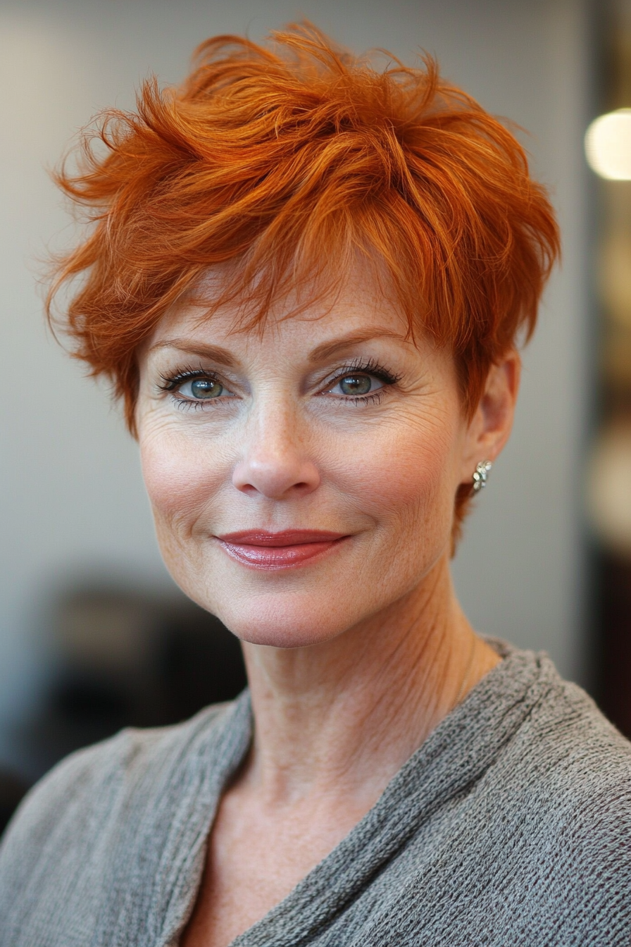 17. Short Tousled Cut with Natural Red (Very Short Haircuts For Older Women) - Very Short Haircuts For Older Women
