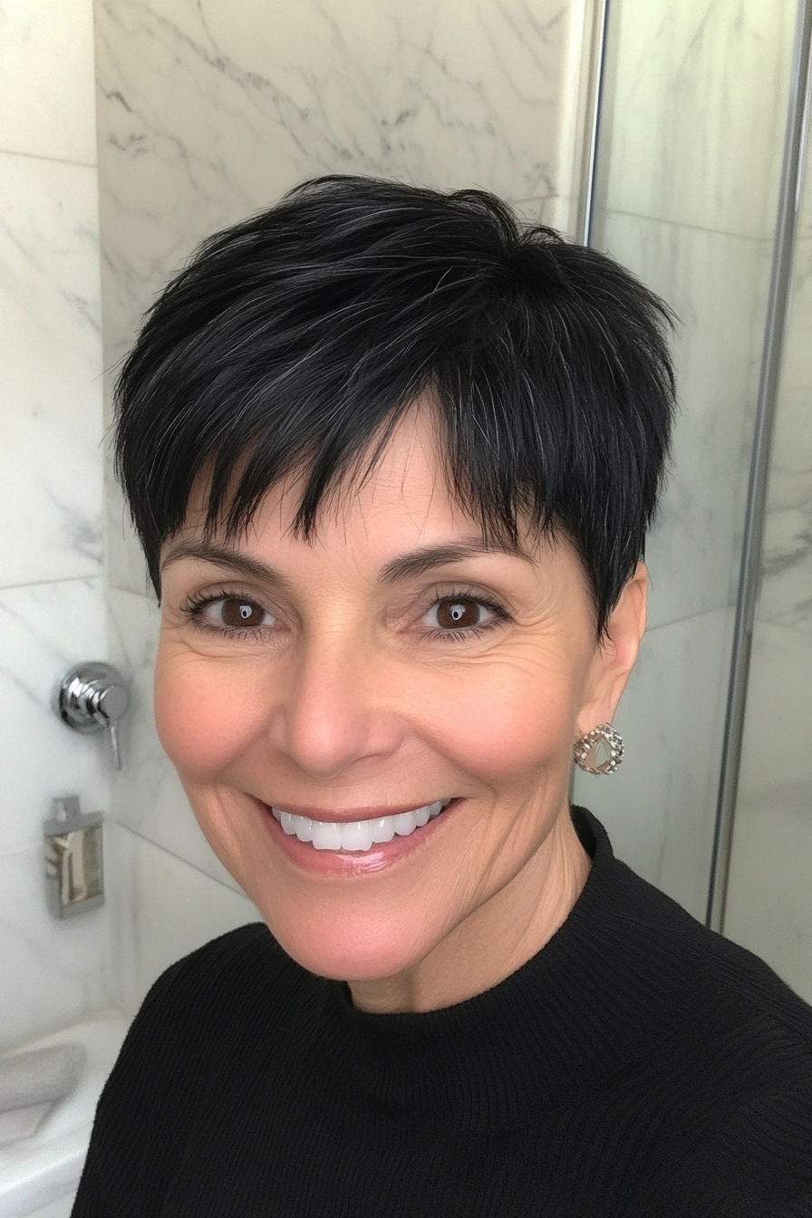 20. Short Taper Cut in Jet Black (Very Short Haircuts For Older Women) - Very Short Haircuts For Older Women