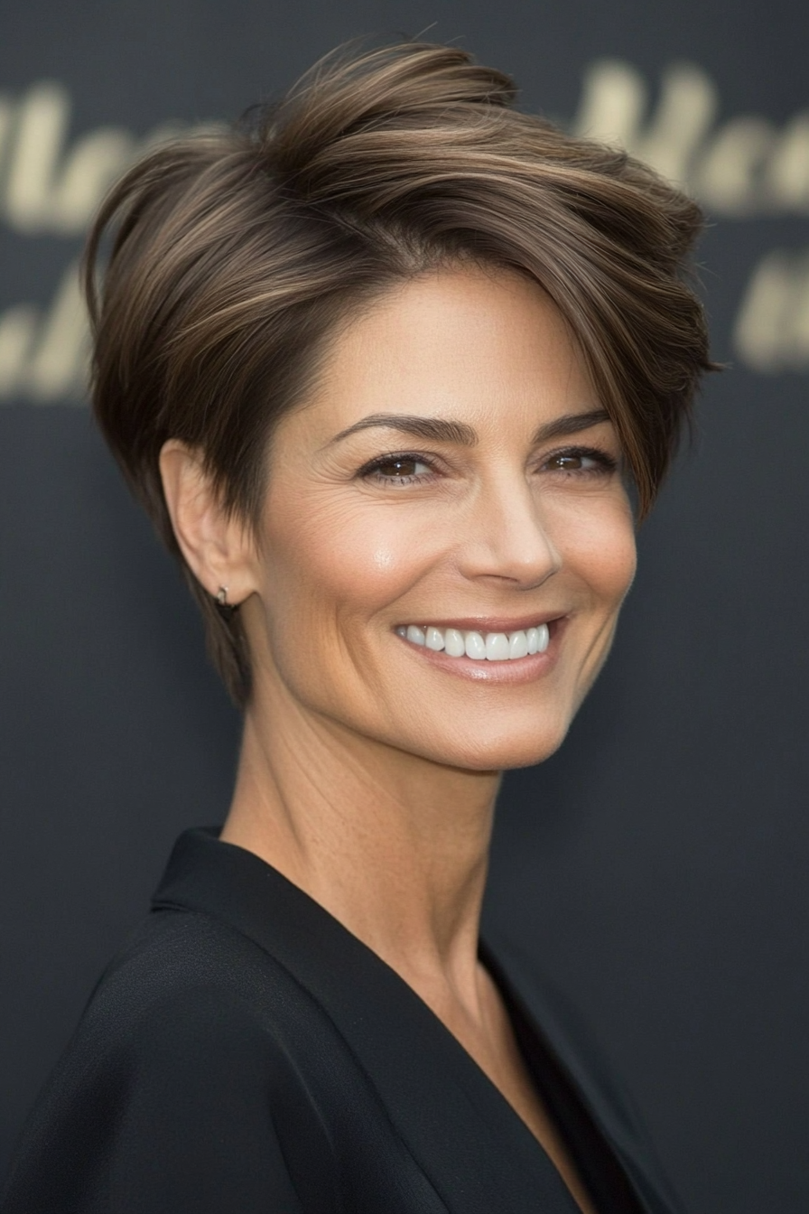 23. Sleek Crop with Espresso Brown (Very Short Haircuts For Older Women) - Very Short Haircuts For Older Women