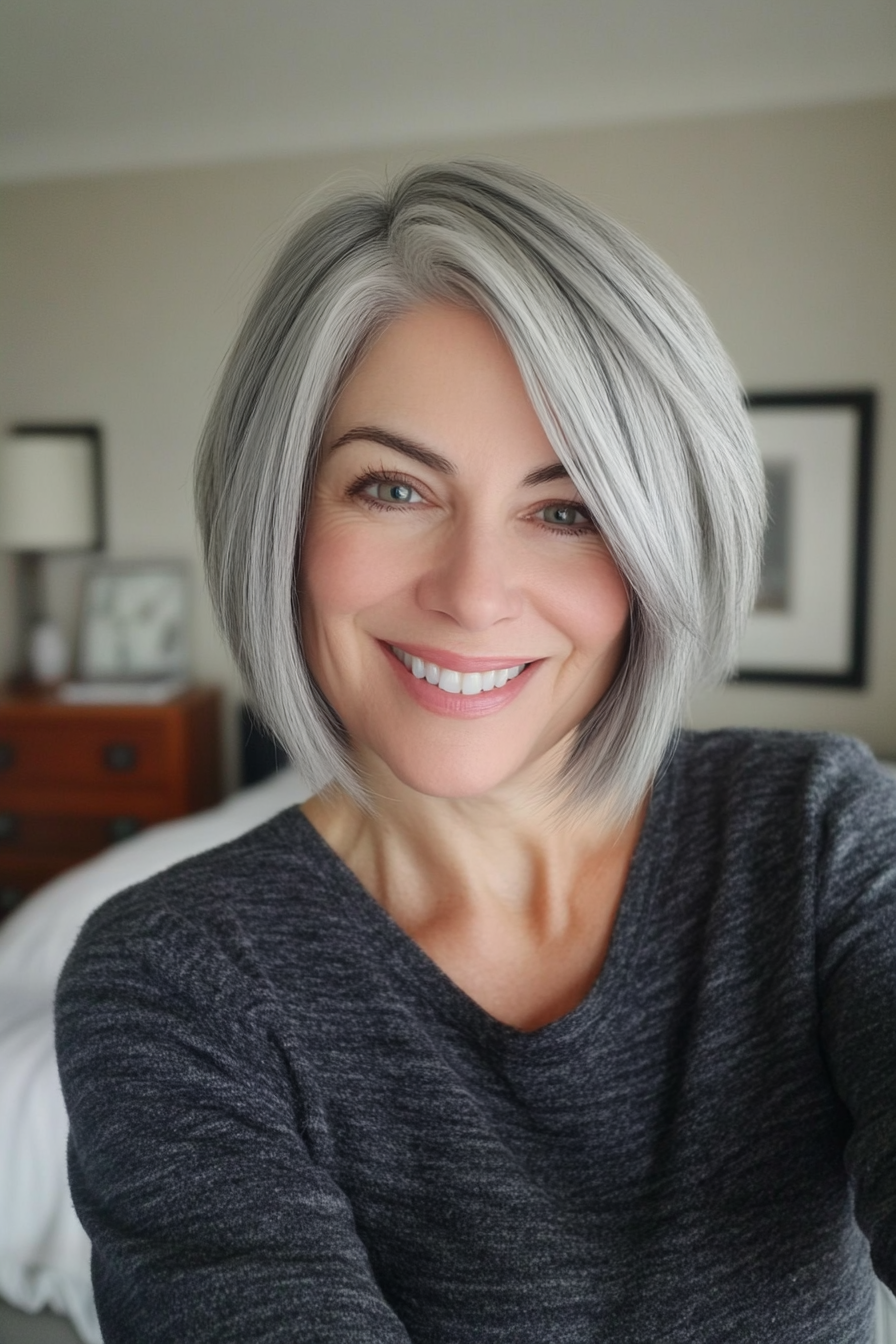 24. Choppy Bob in Ash Gray (Very Short Haircuts For Older Women) - Very Short Haircuts For Older Women