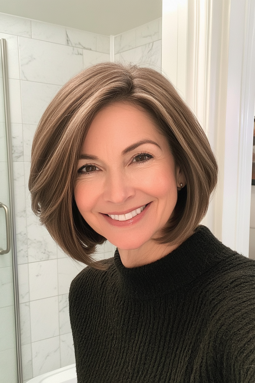 1. Soft Ash Layered Bob (Hairstyles For Women Over 50) - Hairstyles For Women Over 50