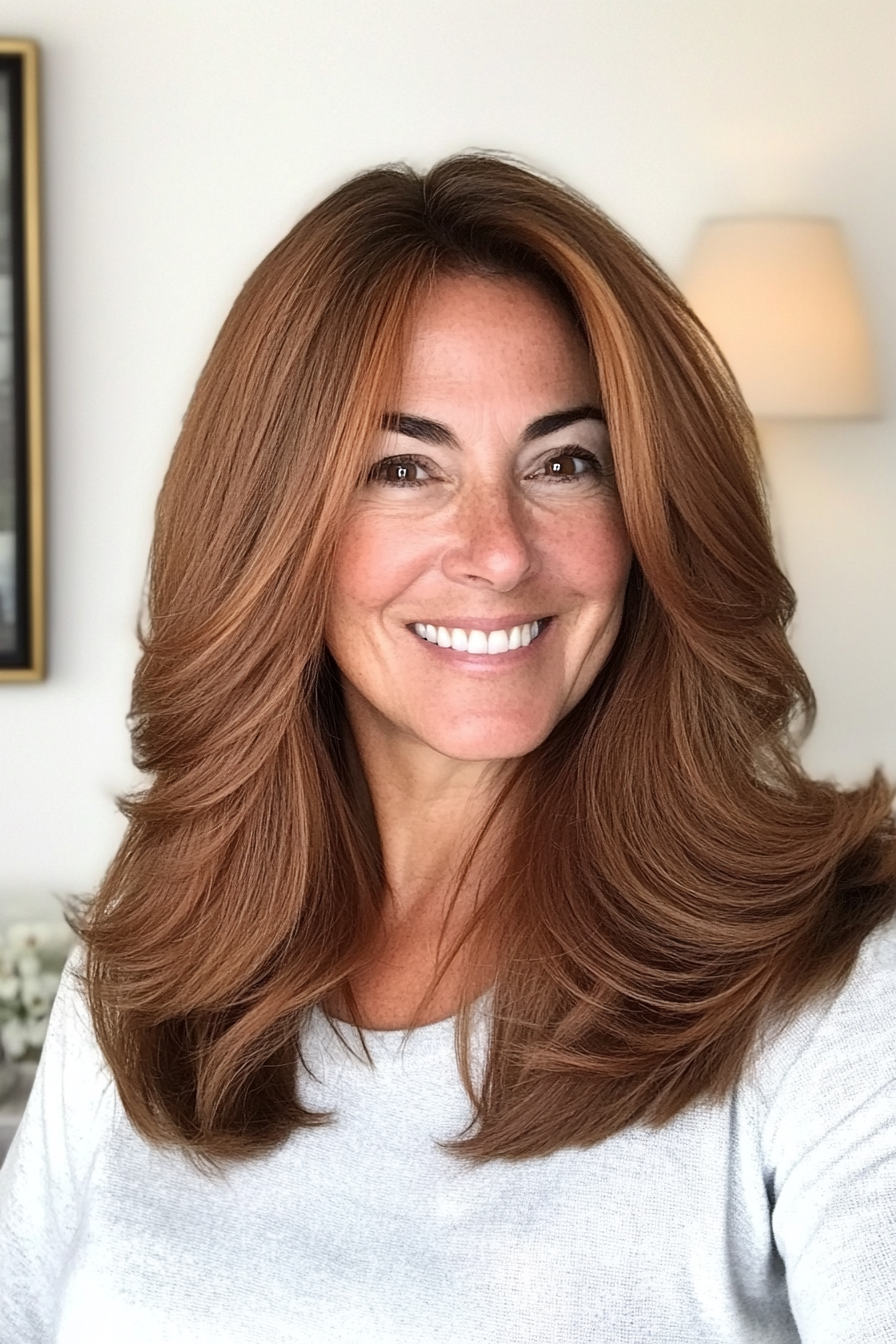 4. Chestnut Shoulder-Length Layers (Hairstyles For Women Over 50) - Hairstyles For Women Over 50