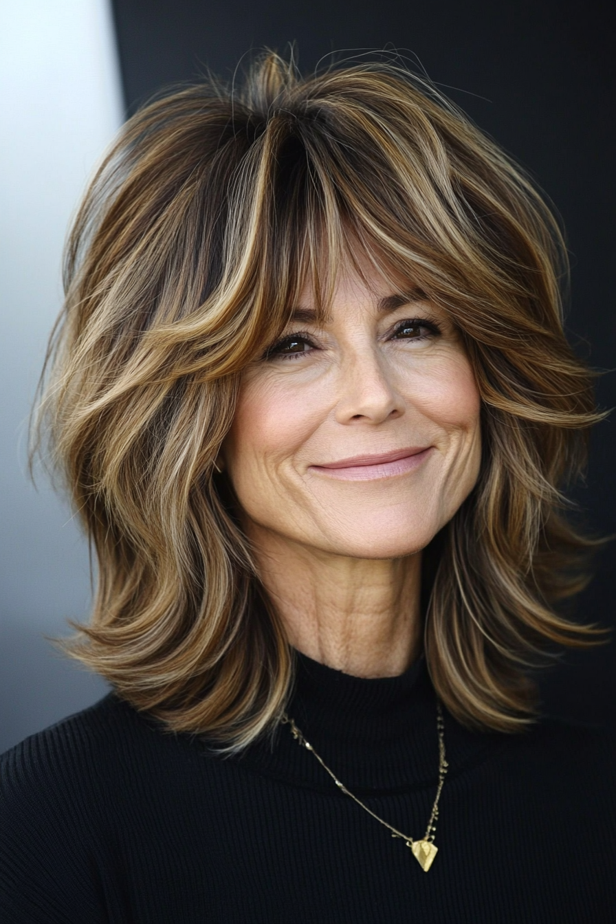 6. Golden Brown Wispy Shag (Hairstyles For Women Over 50) - Hairstyles For Women Over 50
