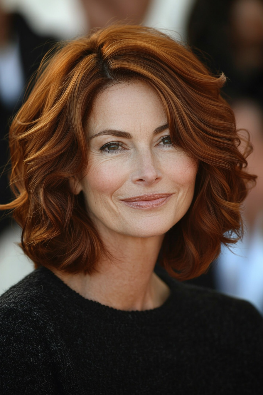10. Chestnut Wavy Bob (Hairstyles For Women Over 50) - Hairstyles For Women Over 50