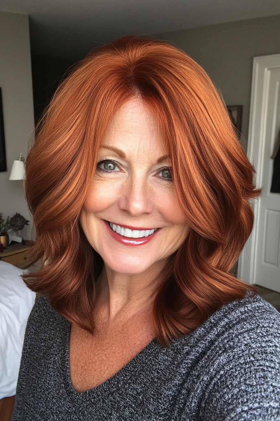 16. Medium Auburn Layered Cut (Hairstyles For Women Over 50) - Hairstyles For Women Over 50