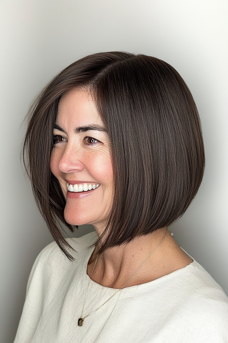 17. Dark Brown Angled Bob (Hairstyles For Women Over 50) - Hairstyles For Women Over 50