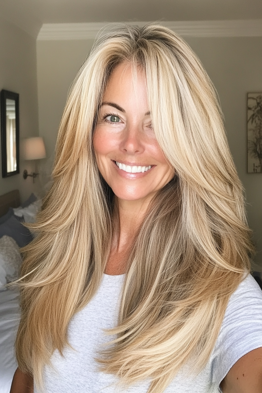 18. Honey Blonde Long Layers (Hairstyles For Women Over 50) - Hairstyles For Women Over 50