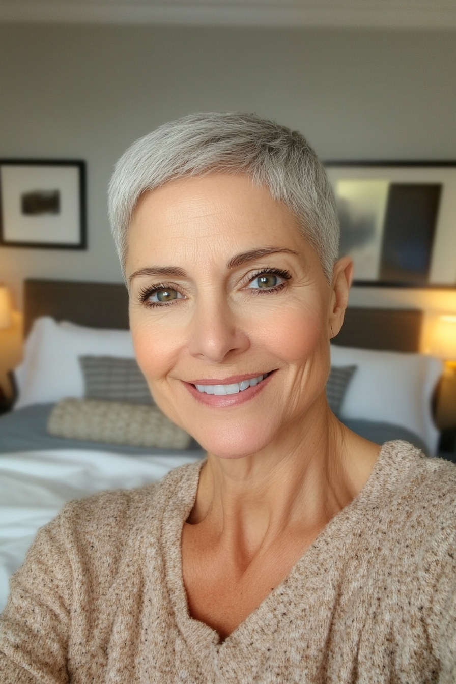 19. Short Salt-and-Pepper Crop (Hairstyles For Women Over 50) - Hairstyles For Women Over 50