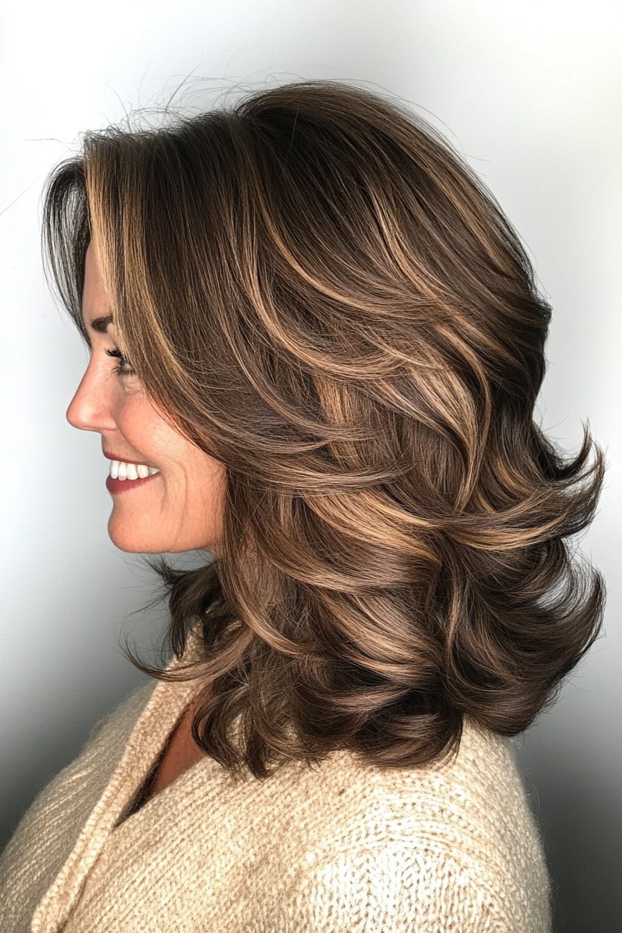 20. Rich Chocolate Wavy Lob (Hairstyles For Women Over 50) - Hairstyles For Women Over 50
