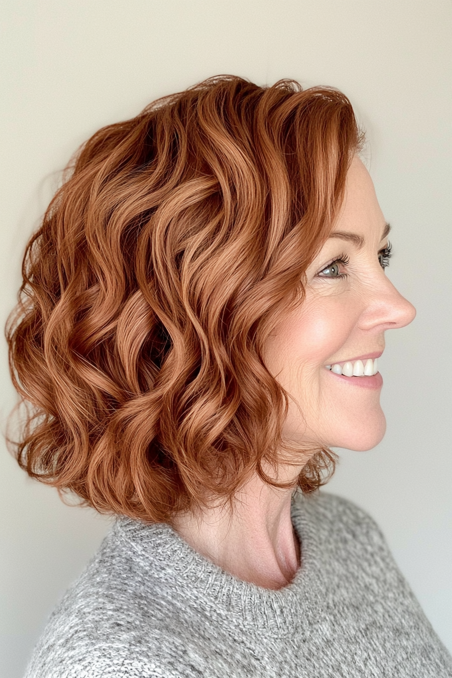 22. Medium Copper Curly Bob (Hairstyles For Women Over 50) - Hairstyles For Women Over 50