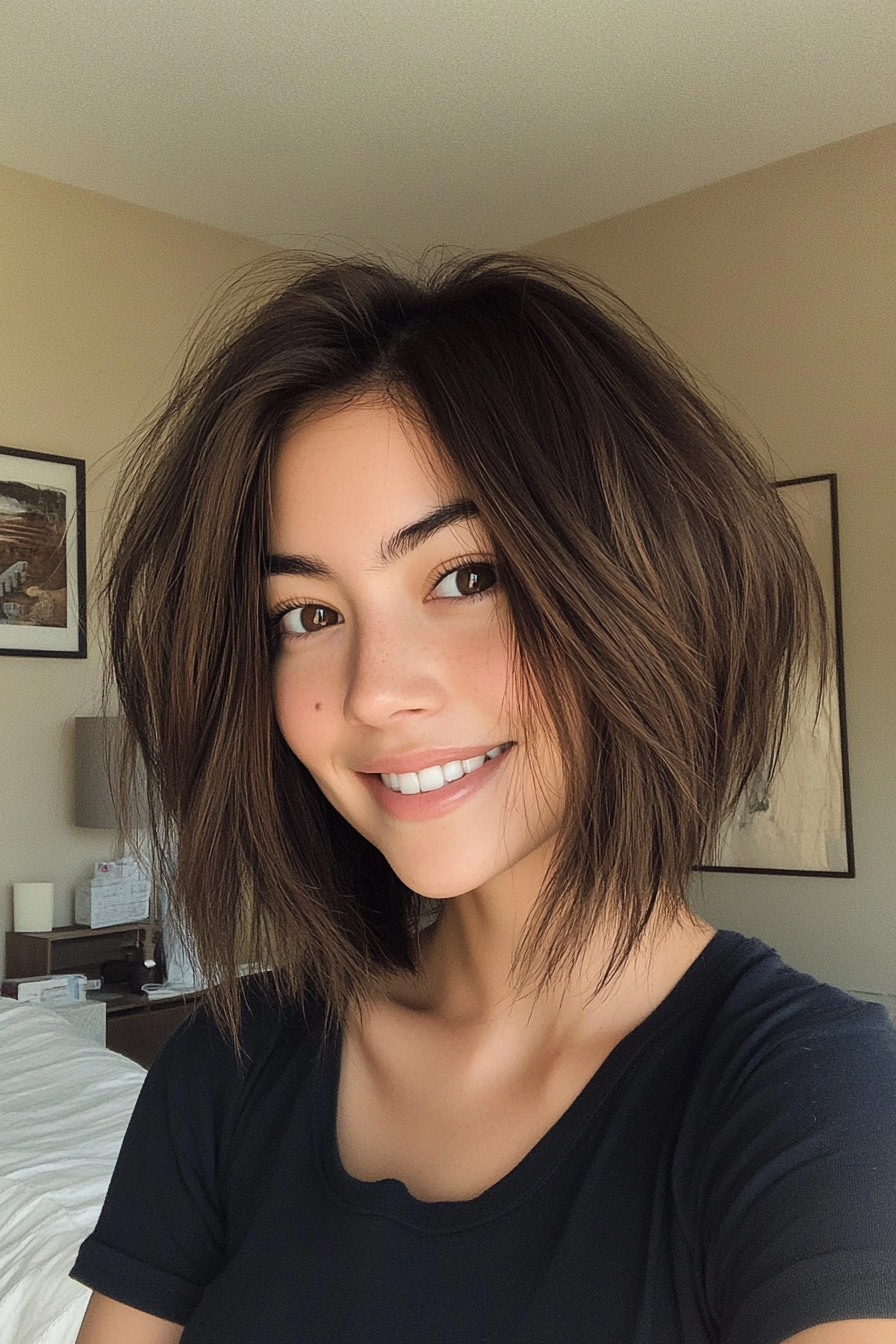 20. Sunlit Bronze Shaggy Bob (Stacked Bob Haircuts) - Stacked Bob Haircuts