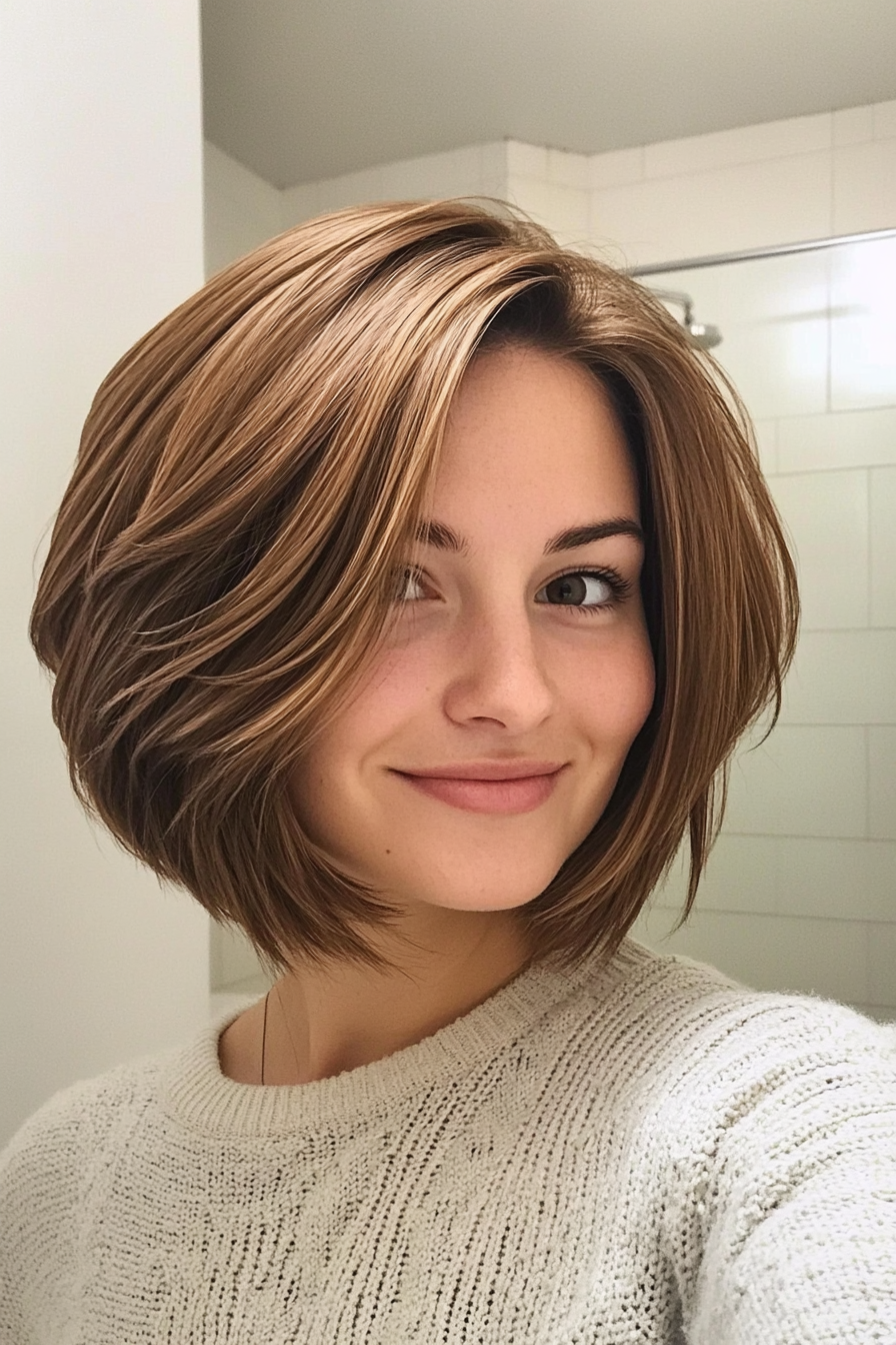 21. Classic Honey Brown Layered Bob (Stacked Bob Haircuts) - Stacked Bob Haircuts