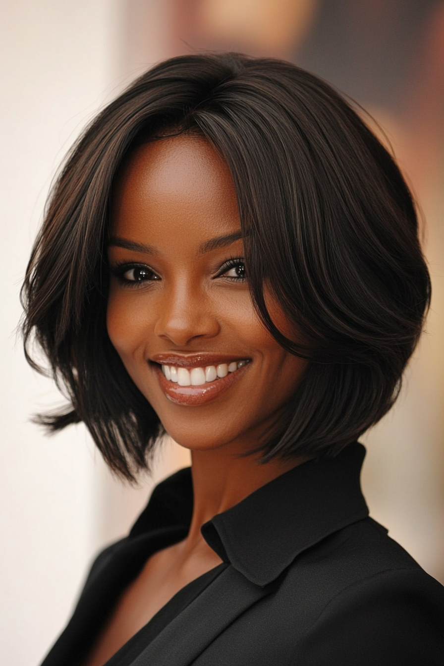 22. Soft Ebony Inverted Bob (Stacked Bob Haircuts) - Stacked Bob Haircuts