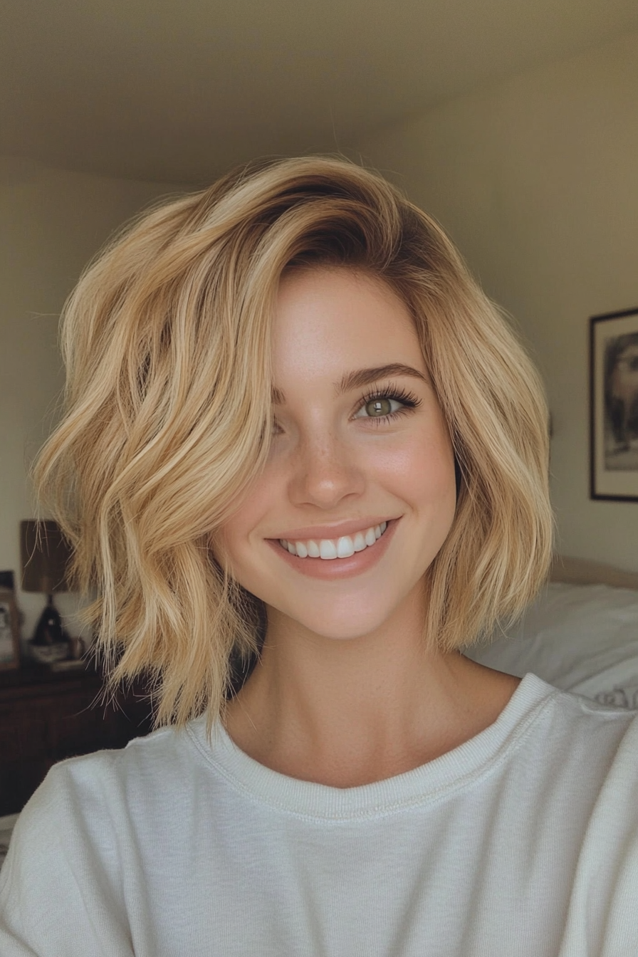 23. Golden Blonde Tousled Bob (Stacked Bob Haircuts) - Stacked Bob Haircuts