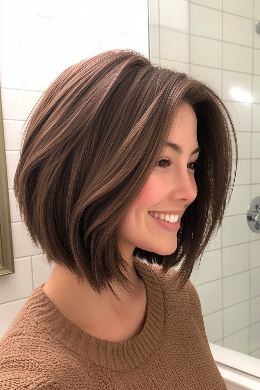 25. Milk Chocolate Layered Lob (Stacked Bob Haircuts) - Stacked Bob Haircuts