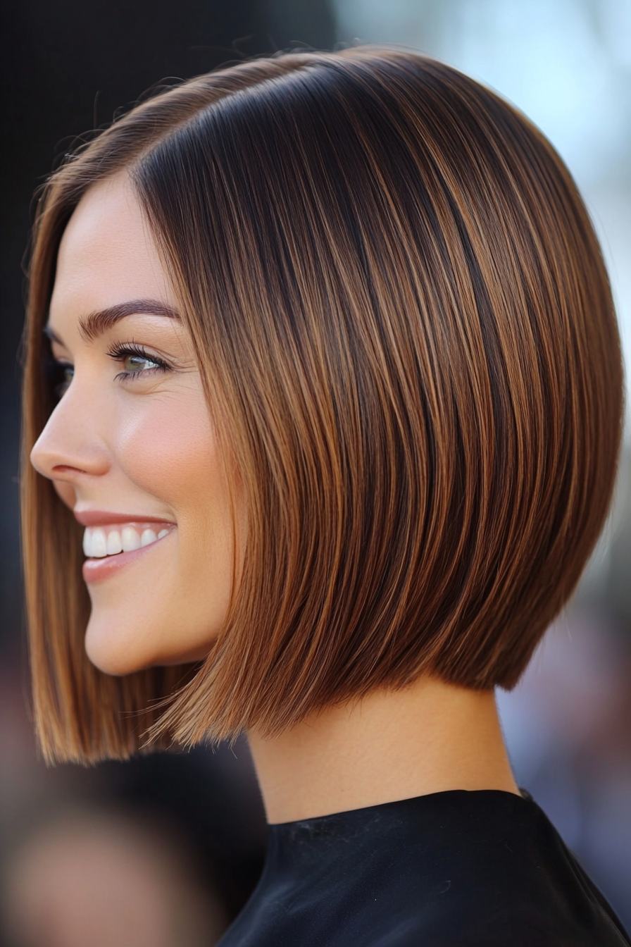 26. Deep Caramel Straight Bob (Stacked Bob Haircuts) - Stacked Bob Haircuts
