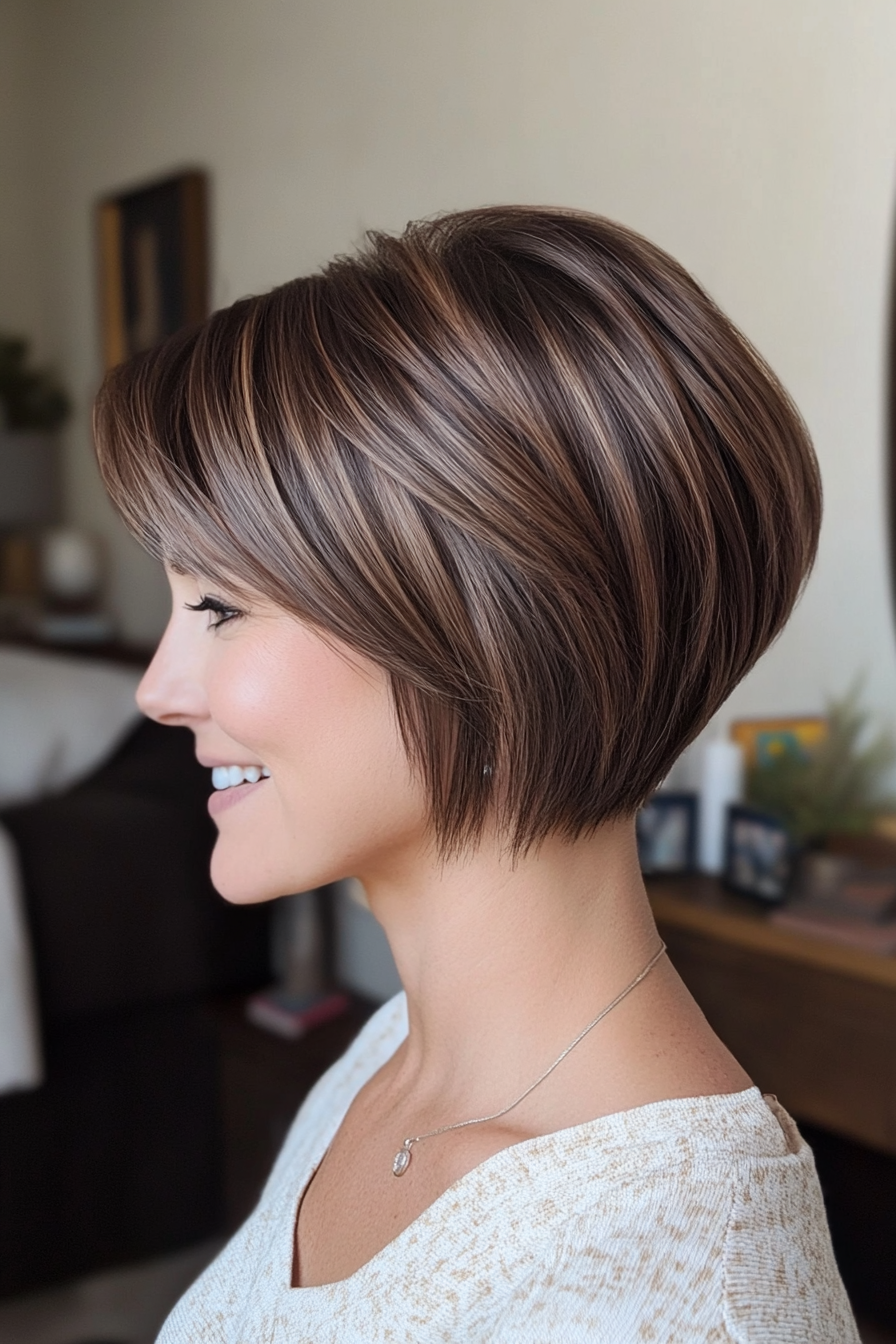 27. Smoky Ash Brown Undercut Bob (Stacked Bob Haircuts) - Stacked Bob Haircuts