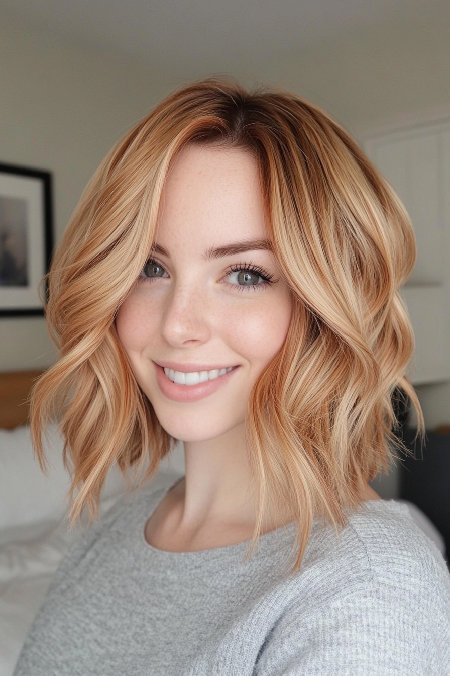 6. Strawberry Blonde Wavy Bob (Stacked Bob Haircuts) - Stacked Bob Haircuts
