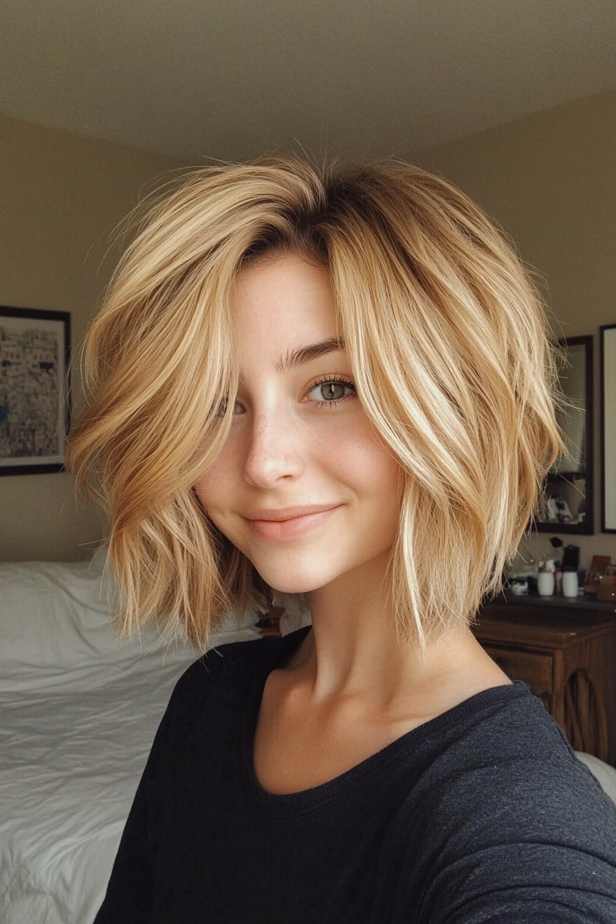 10. Honey Blonde Textured Bob (Stacked Bob Haircuts) - Stacked Bob Haircuts
