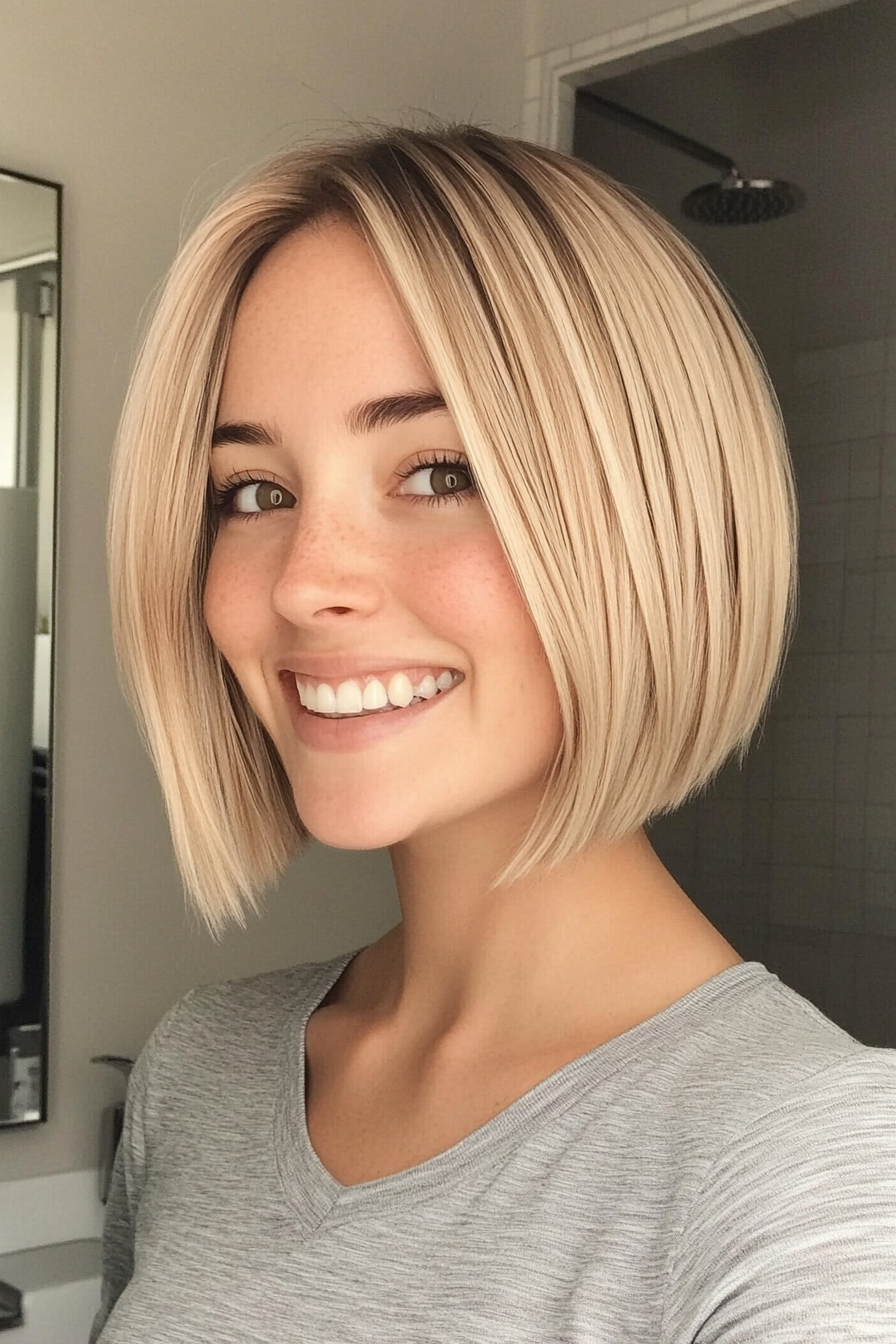 15. Soft Beige Blonde Blunt Bob (Stacked Bob Haircuts) - Stacked Bob Haircuts