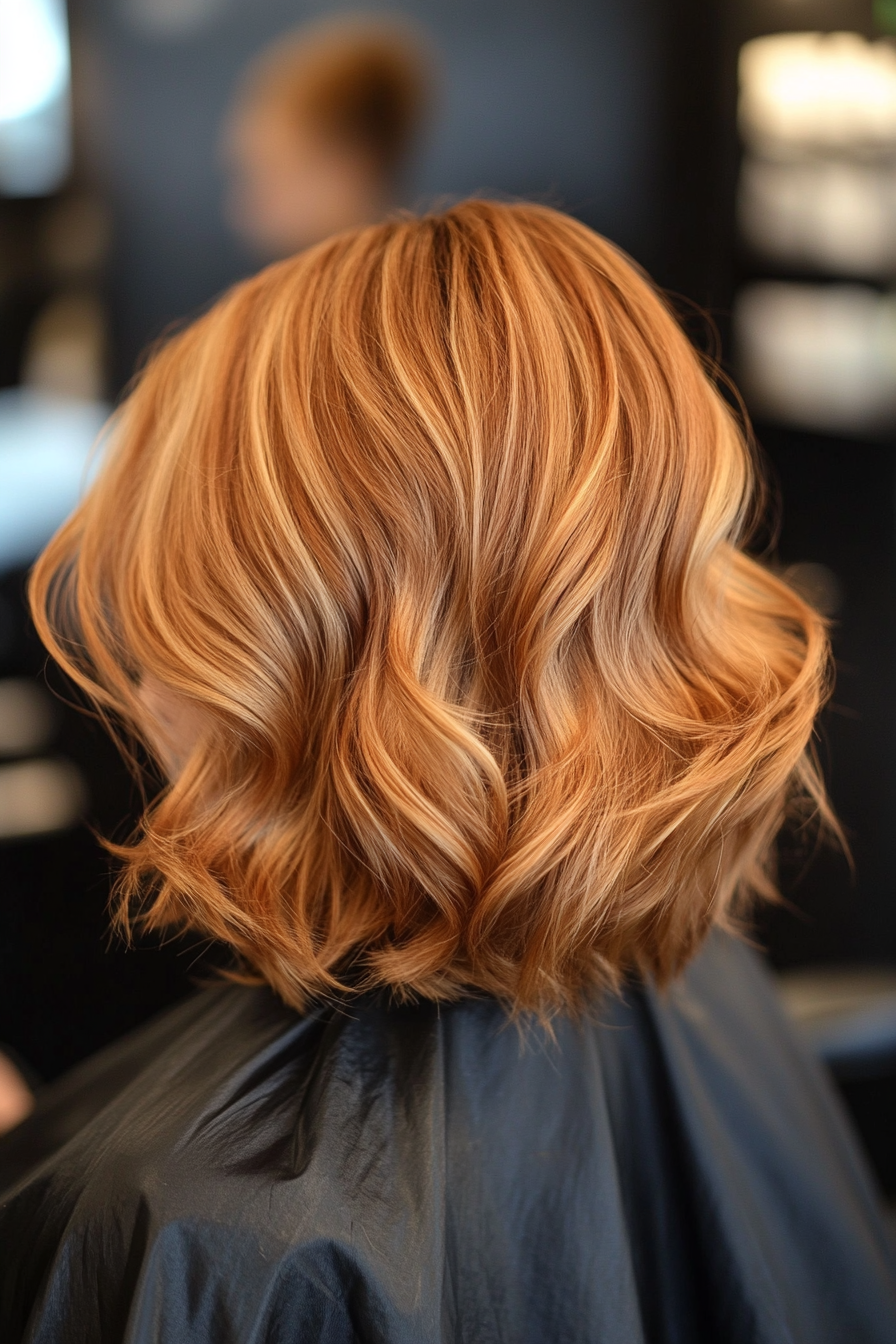 17. Golden Amber Wavy Bob (Stacked Bob Haircuts) - Stacked Bob Haircuts