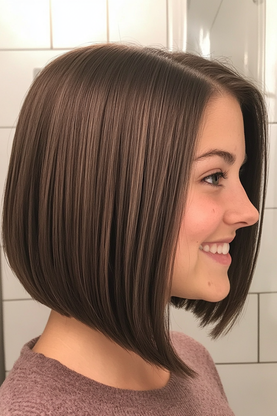 18. Medium Ash Brown Sleek Bob (Stacked Bob Haircuts) - Stacked Bob Haircuts